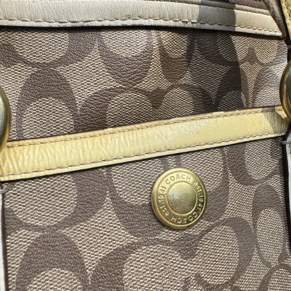 Coach Tan and Cream Signature Satchel - Picture 7 of 12